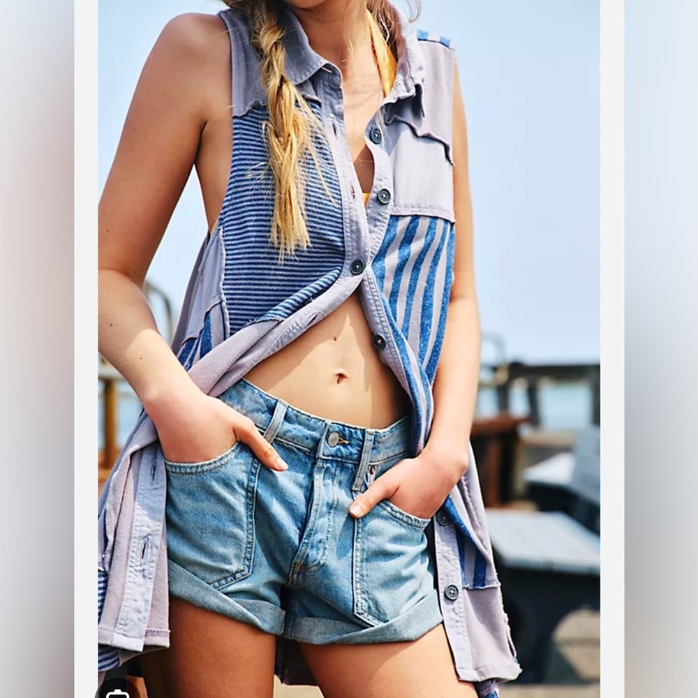 NEW Free People Santana Patched Denim Mini Dress